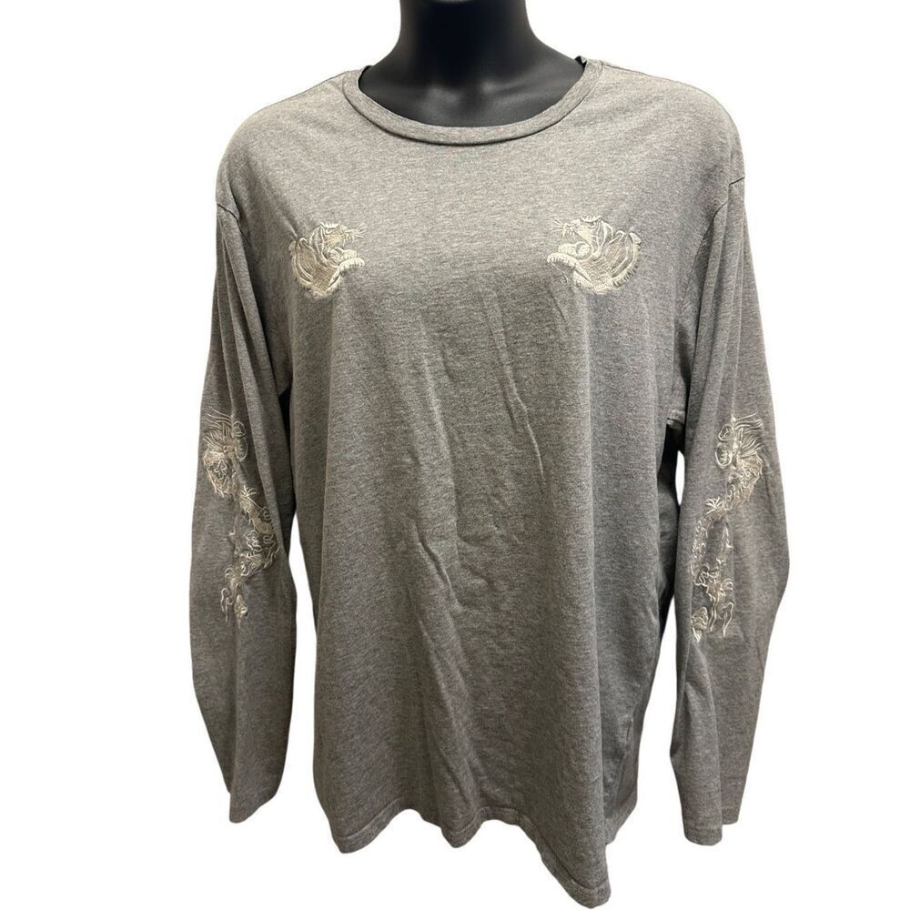 Pacsun Unisex Gray Embroidered Dragon Long Sleeve Tee Size XL